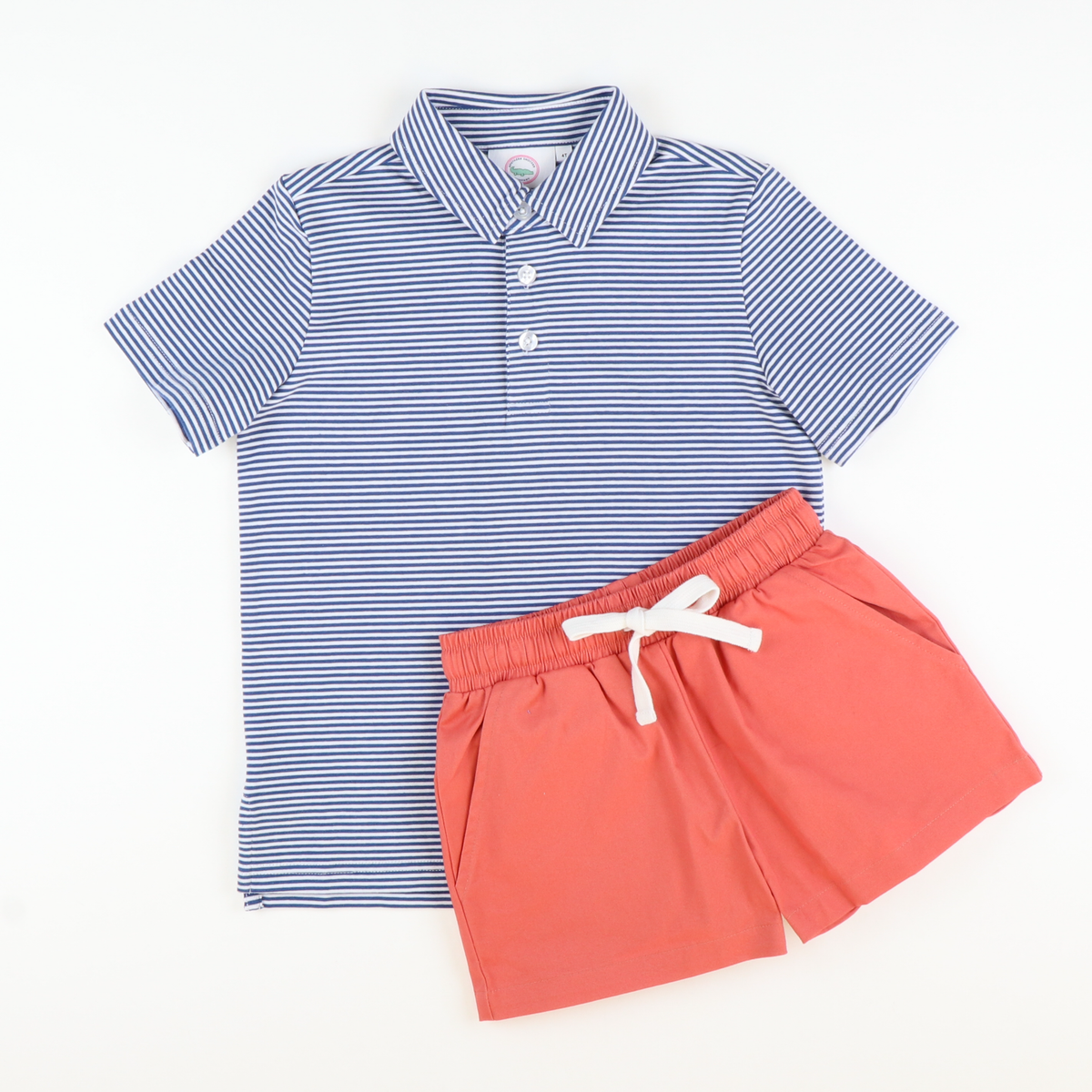 Boys Signature Knit Polo - Slate Blue Thin Stripe